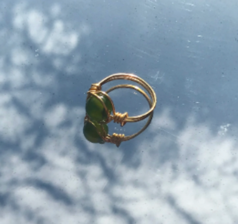 Green and Gold Wire Wrapped Ring